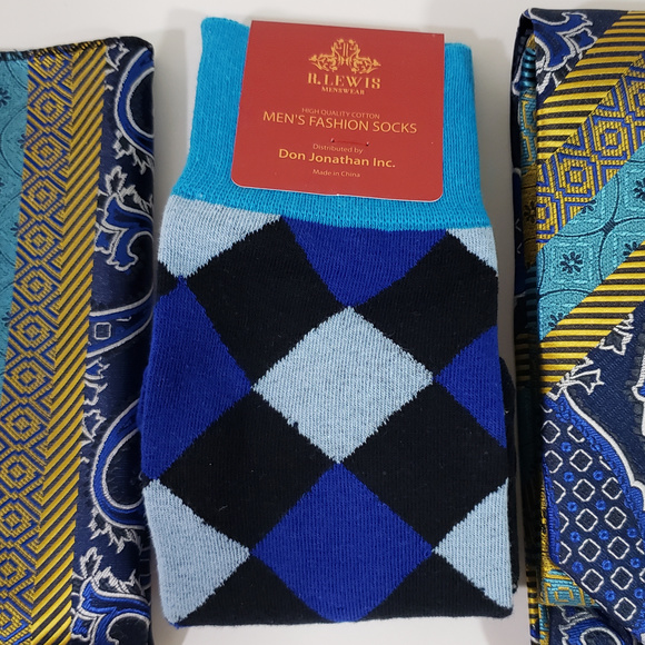 Bow Tie Hanky Socks Box Set by R Lewis RGB003 Blue - Picture 5 of 7